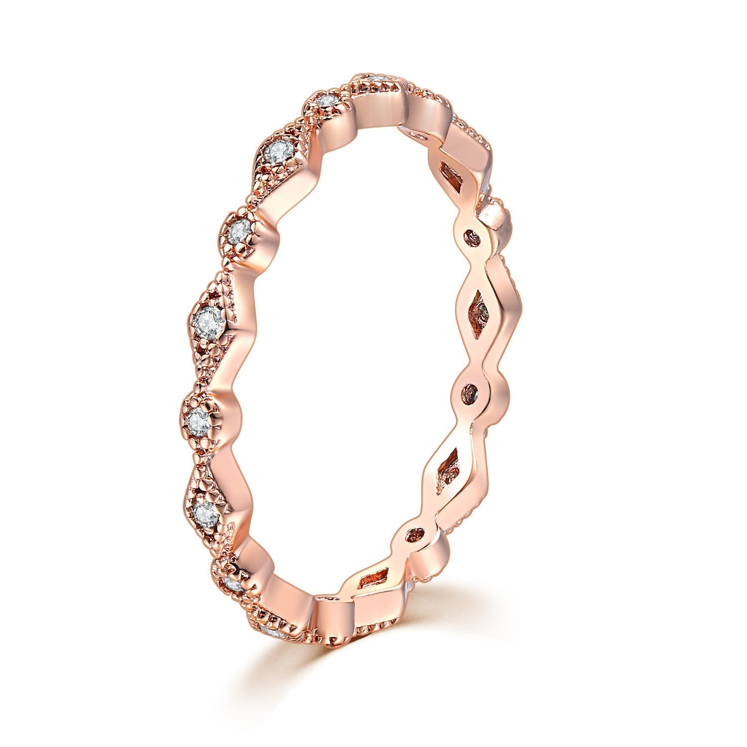 Women's Fashion Simple Inlaid Zircon Rose Gold Plated Ring