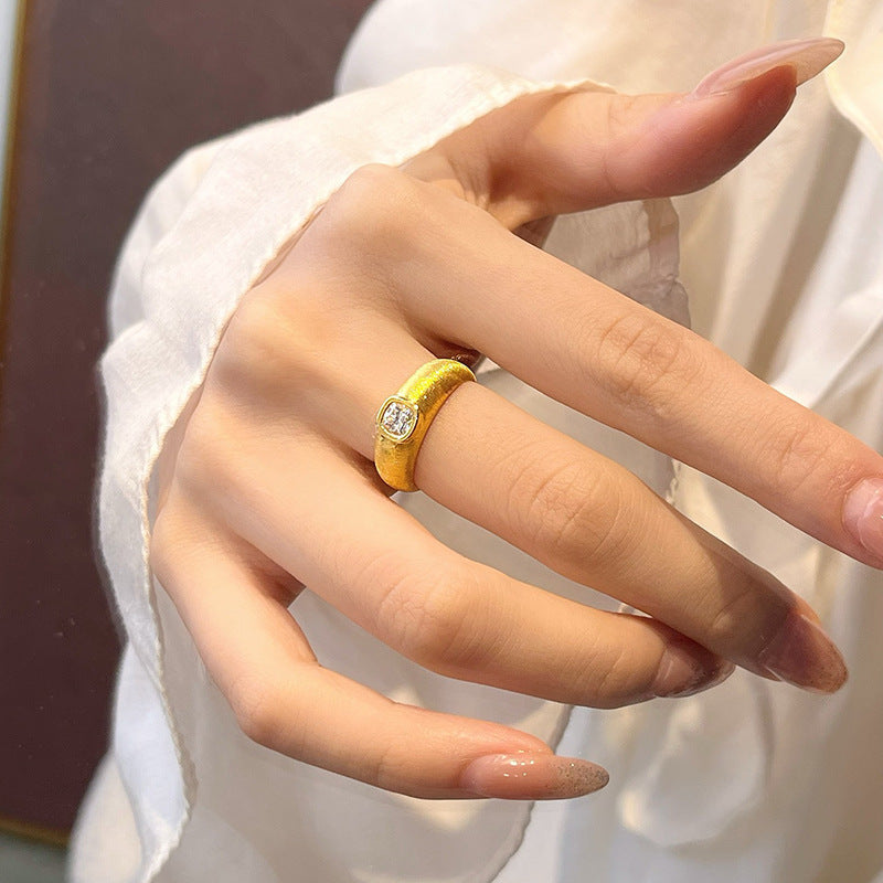 Square Diamond Brushed Ring High-grade Design Light Luxury Personality All-match Minority
