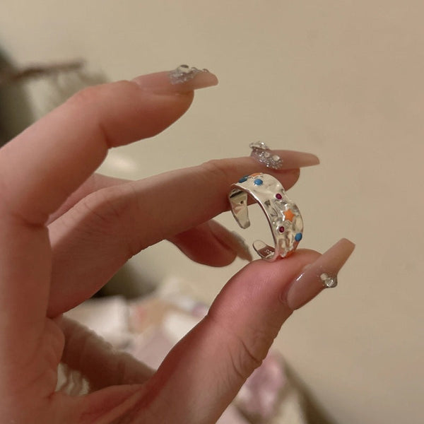 Colorful Oil Necklace Pleated Texture Open Ring