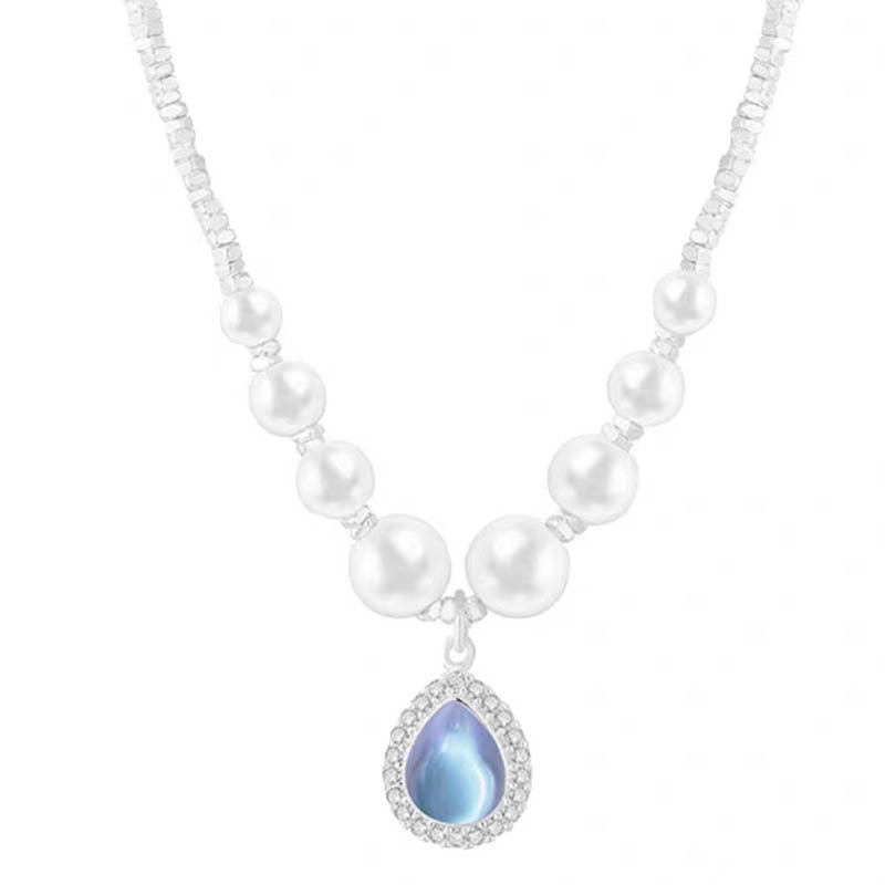 Ocean Blue Water Drop Pearl Necklace For Women