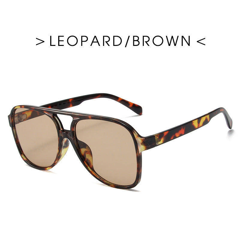 Retro Double Beam Ocean Lens Stylish Large Frame Sunglasses