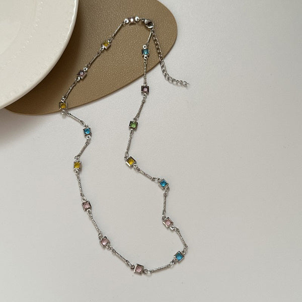 Rainbow Gem Necklace Simple Clavicle Chain