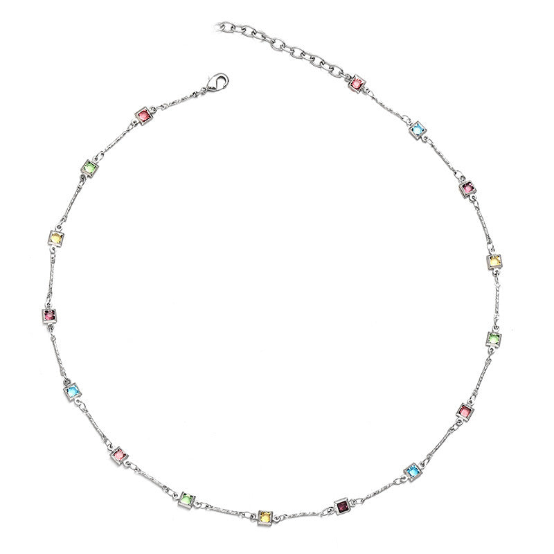 Rainbow Gem Necklace Simple Clavicle Chain