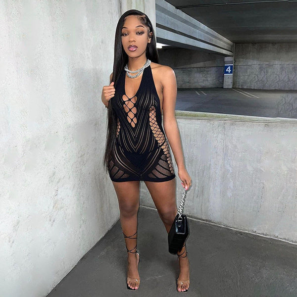 Hollow-out Ultra-short Hip Lace Dress