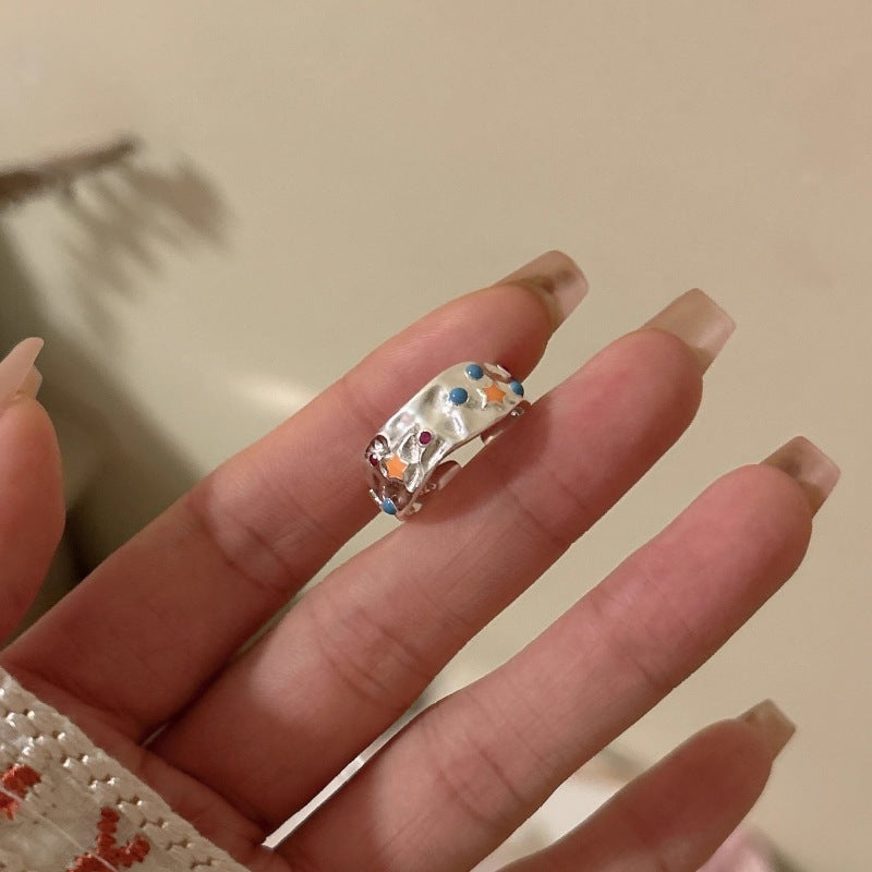 Colorful Oil Necklace Pleated Texture Open Ring